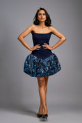 Load image into Gallery viewer, Strapless Navy Blue Dress with Shimmer Ruched Bottom
