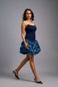 Load image into Gallery viewer, Strapless Navy Blue Dress with Shimmer Ruched Bottom
