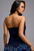 Load image into Gallery viewer, Strapless Navy Blue Dress with Shimmer Ruched Bottom
