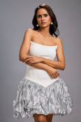 Load image into Gallery viewer, Strapless White Dress with Shimmer Ruched Bottom
