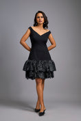 Load image into Gallery viewer, Off-shoulder Black Dress With Shimmer Ruffles
