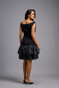 Load image into Gallery viewer, Off-shoulder Black Dress With Shimmer Ruffles
