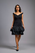 Load image into Gallery viewer, Off-shoulder Black Dress With Shimmer Ruffles
