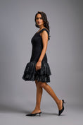 Load image into Gallery viewer, Off-shoulder Black Dress With Shimmer Ruffles
