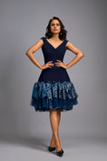 Load image into Gallery viewer, Off-shoulder Navy Blue Dress With Shimmer Ruffles
