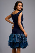 Load image into Gallery viewer, Off-shoulder Navy Blue Dress With Shimmer Ruffles
