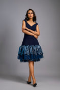 Load image into Gallery viewer, Off-shoulder Navy Blue Dress With Shimmer Ruffles
