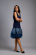 Load image into Gallery viewer, Off-shoulder Navy Blue Dress With Shimmer Ruffles
