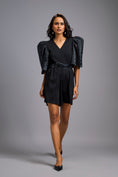 Load image into Gallery viewer, Black V-Neck Playsuit with Shimmer Belt

