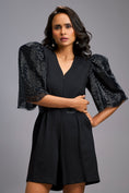 Load image into Gallery viewer, Black V-Neck Playsuit with Shimmer Belt
