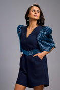 Load image into Gallery viewer, Navy Blue V-Neck Playsuit with Shimmer Belt
