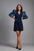 Load image into Gallery viewer, Navy Blue V-Neck Playsuit with Shimmer Belt
