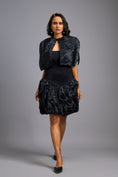 Load image into Gallery viewer, Strapless Black Dress with Voluminous Shimmer Skirt & Cape
