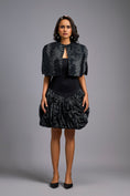 Load image into Gallery viewer, Strapless Black Dress with Voluminous Shimmer Skirt & Cape

