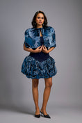 Load image into Gallery viewer, Strapless Navy Blue Dress with Voluminous Shimmer Skirt & Cape

