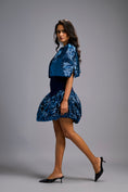 Load image into Gallery viewer, Strapless Navy Blue Dress with Voluminous Shimmer Skirt & Cape
