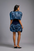 Load image into Gallery viewer, Strapless Navy Blue Dress with Voluminous Shimmer Skirt & Cape
