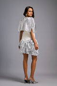 Load image into Gallery viewer, Strapless White Dress with Voluminous Shimmer Skirt & Cape
