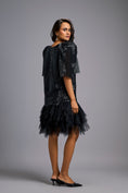 Load image into Gallery viewer, Black Shimmer Dress with Puff Sleeves & Tulle Hem
