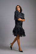 Load image into Gallery viewer, Black Shimmer Dress with Puff Sleeves & Tulle Hem
