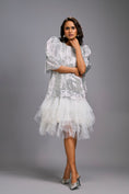 Load image into Gallery viewer, White Shimmer Dress with Puff Sleeves & Tulle Hem
