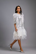 Load image into Gallery viewer, White Shimmer Dress with Puff Sleeves & Tulle Hem
