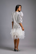 Load image into Gallery viewer, White Shimmer Dress with Puff Sleeves & Tulle Hem

