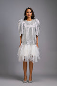 Load image into Gallery viewer, White Shimmer Dress with Puff Sleeves & Tulle Hem
