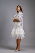 Load image into Gallery viewer, White Shimmer Dress with Puff Sleeves & Tulle Hem
