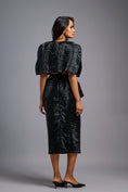 Load image into Gallery viewer, Black Shimmer Co-ord Set with Cape & Midi Skirt
