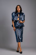 Load image into Gallery viewer, Navy Blue Shimmer Co-ord Set with Cape & Midi Skirt
