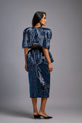 Load image into Gallery viewer, Navy Blue Shimmer Co-ord Set with Cape & Midi Skirt
