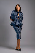 Load image into Gallery viewer, Navy Blue Shimmer Co-ord Set with Cape & Midi Skirt
