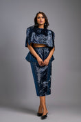 Load image into Gallery viewer, Navy Blue Shimmer Co-ord Set with Cape & Midi Skirt
