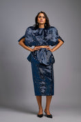 Load image into Gallery viewer, Navy Blue Shimmer Co-ord Set with Cape & Midi Skirt
