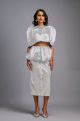 Load image into Gallery viewer, White Shimmer Co-ord Set with Cape & Midi Skirt
