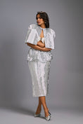Load image into Gallery viewer, White Shimmer Co-ord Set with Cape & Midi Skirt
