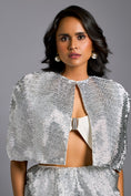 Load image into Gallery viewer, White Shimmer Co-ord Set with Cape & Midi Skirt
