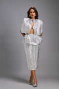 Load image into Gallery viewer, White Shimmer Co-ord Set with Cape & Midi Skirt
