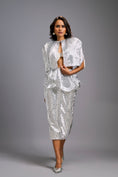 Load image into Gallery viewer, White Shimmer Co-ord Set with Cape & Midi Skirt
