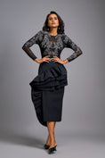 Load image into Gallery viewer, Grey Swarovski-Embroidered Top with Asymmetrical Skirt

