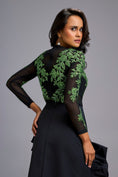 Load image into Gallery viewer, Green Swarovski-Embroidered Top with Asymmetrical Skirt
