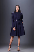 Load image into Gallery viewer, Navy Blue Jacket Dress With Hand Embroidered Belt
