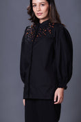 Load image into Gallery viewer, Black Stylish Jacket With Hand Embroidered Quilted Yoke
