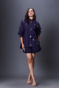 Load image into Gallery viewer, Navy Blue Hand Embroidered Shirt With Shorts Co-Ord Set
