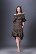 Load image into Gallery viewer, Olive Green Hand Embroidered Off-Shoulder High-Low Dress Comes With Belt
