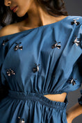 Load image into Gallery viewer, Blue Off-Shoulder Dress with Butterfly Embellishments
