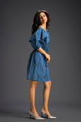 Load image into Gallery viewer, Blue Off-Shoulder Dress with Butterfly Embellishments
