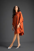 Load image into Gallery viewer, Rust Oversized Shirt Dress with Butterfly Motifs
