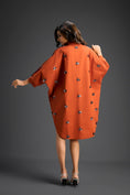 Load image into Gallery viewer, Rust Oversized Shirt Dress with Butterfly Motifs

